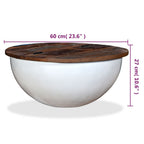 Mesa de centro forma de bol madera maciza reciclada blanco