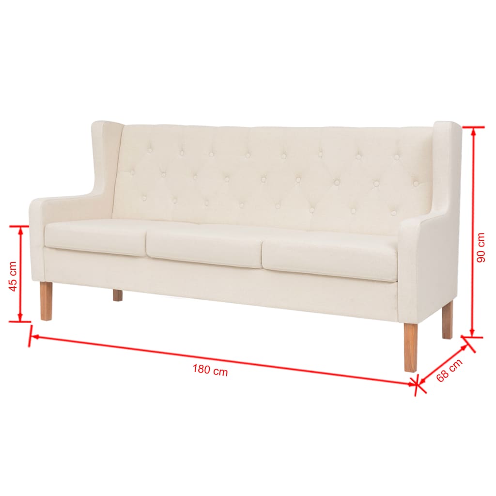 Sofá de 3 plazas de tela color blanco crema
