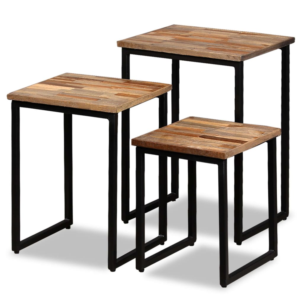 Stackable coffee tables 2 pcs solid reclaimed teak