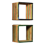 Set estantería de pared 3 uds teca maciza reciclada multicolor