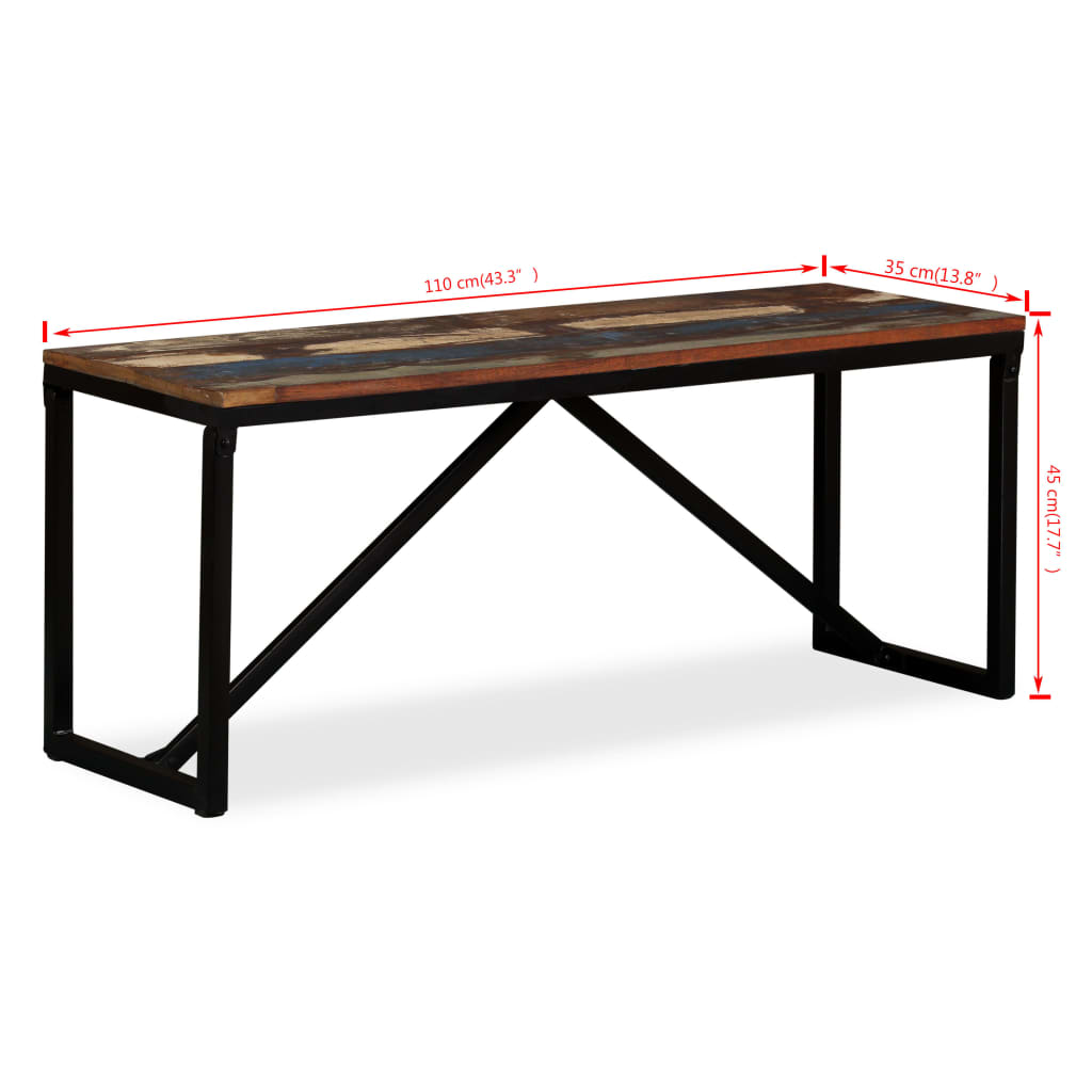 Banco de madera maciza reciclada 110x35x45 cm