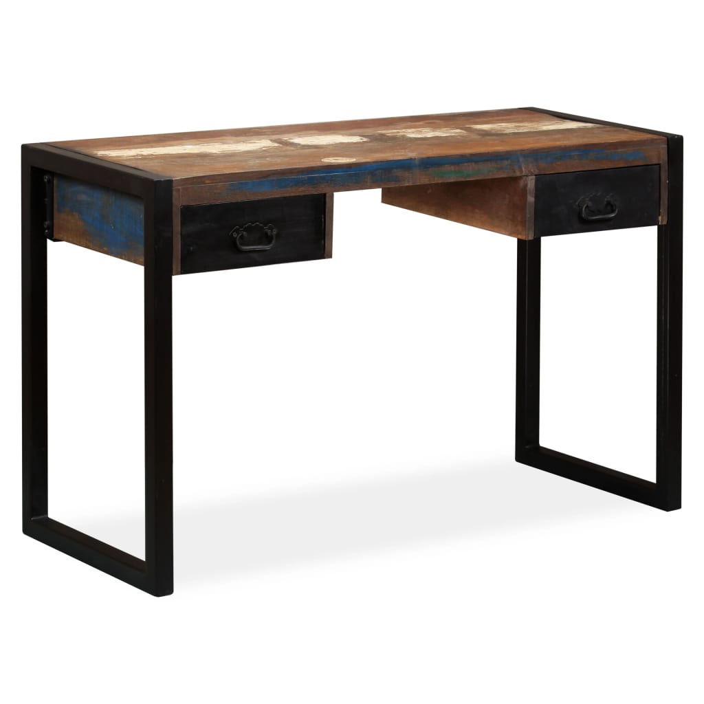 Escritorio con 2 cajones madera maciza reciclada 120x50x76 cm