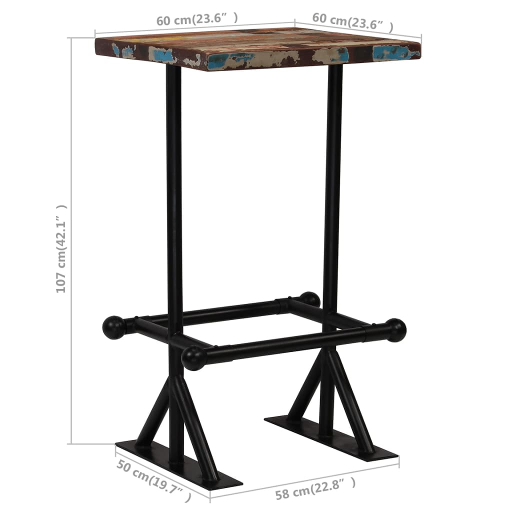 Set de muebles de bar 3 pzas madera maciza reciclada multicolor
