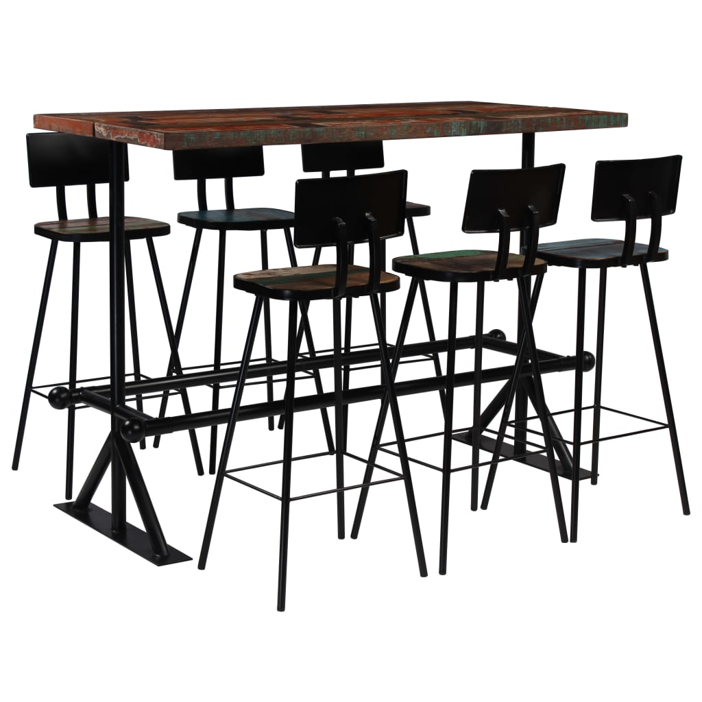 Muebles de bar 7 piezas madera maciza reciclada multicolor
