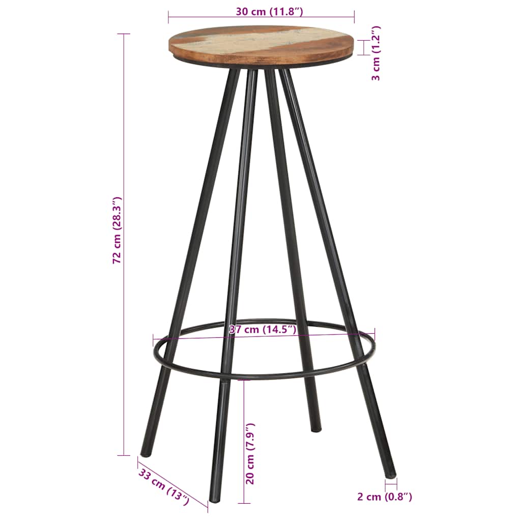Taburetes de cocina 2 unidades madera maciza reciclada