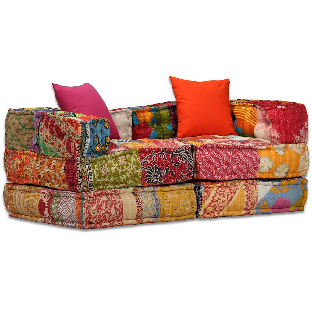 Puf modular de 2 plazas de tela patchwork