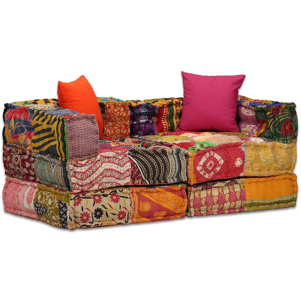 Puf modular de 2 plazas de tela patchwork