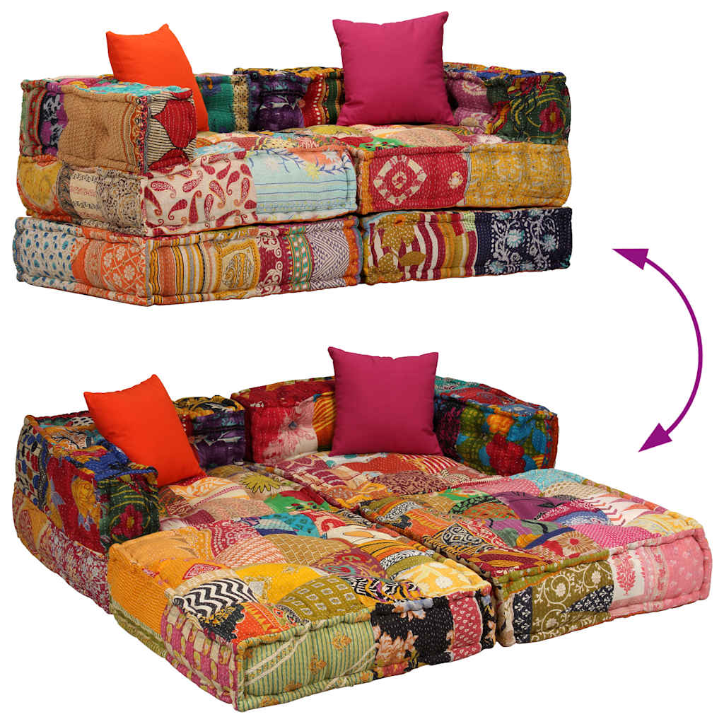 Puf modular de 2 plazas de tela patchwork