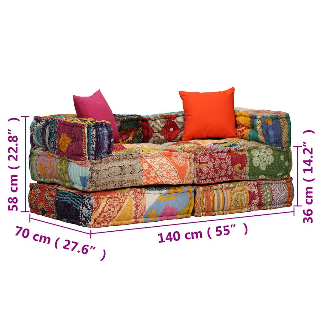 Puf modular de 2 plazas de tela patchwork