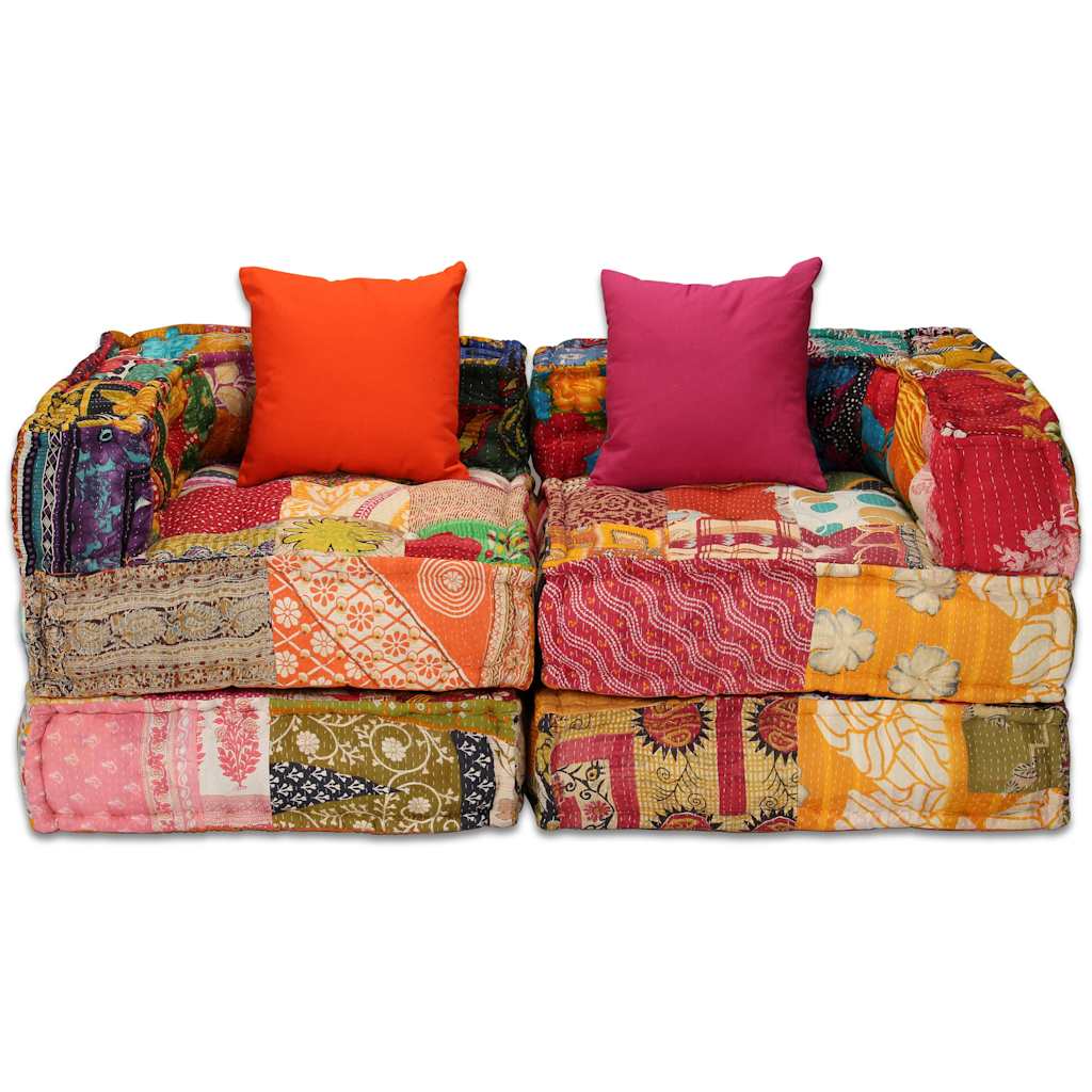 Puf modular de 2 plazas de tela patchwork