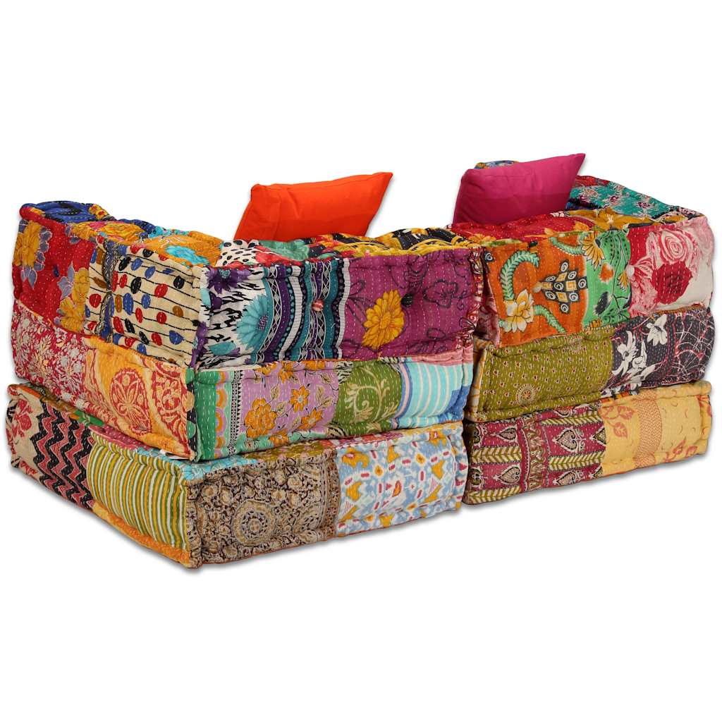 Puf modular de 2 plazas de tela patchwork