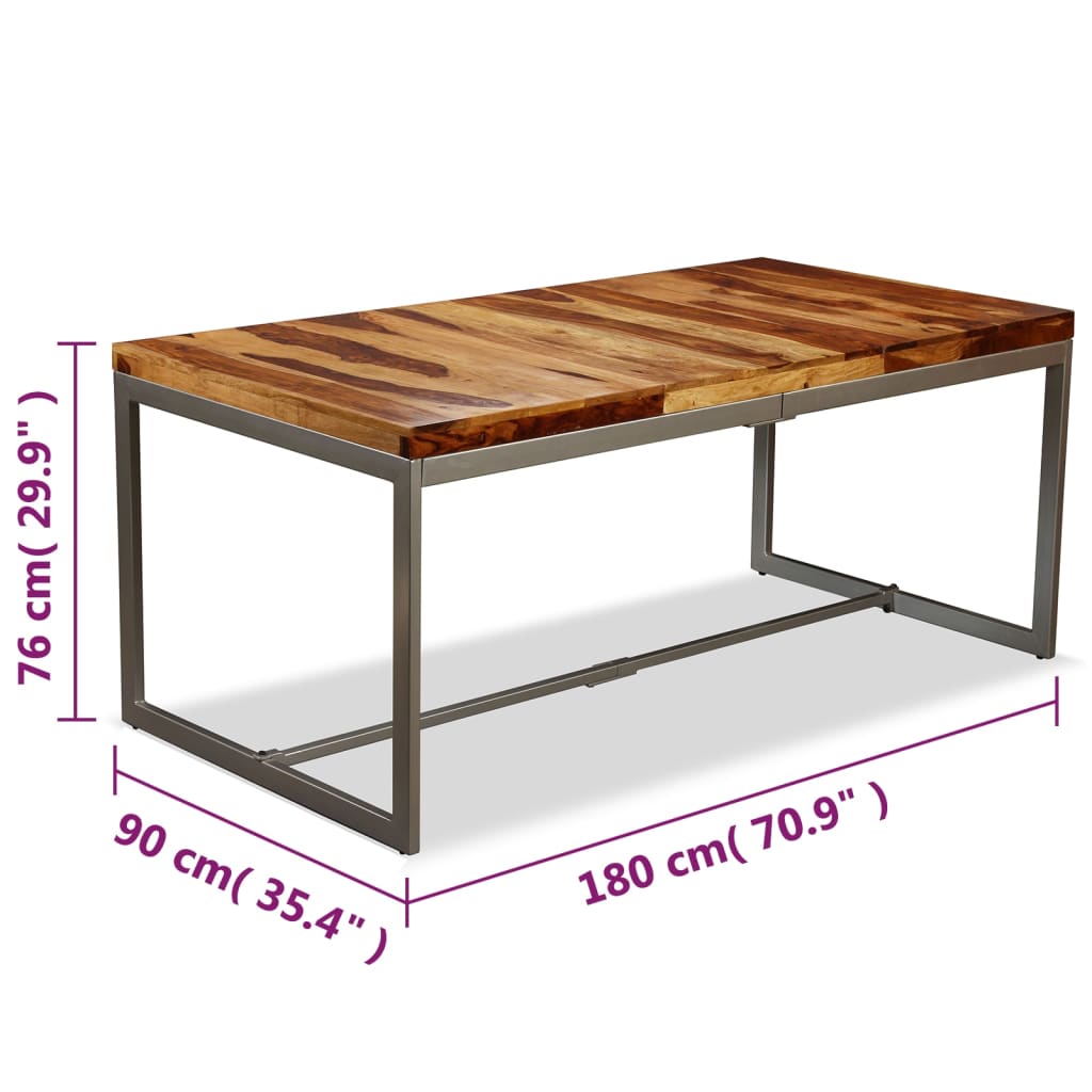 Mesa de comedor de madera maciza de acacia y acero 180 cm