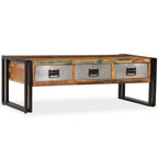 Mesa de centro 3 cajones madera maciza reciclada 100x50x35 cm