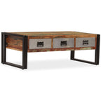 Mesa de centro 3 cajones madera maciza reciclada 100x50x35 cm