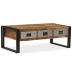 Mesa de centro 3 cajones madera maciza reciclada 100x50x35 cm