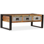 Mesa de centro 3 cajones madera maciza reciclada 100x50x35 cm