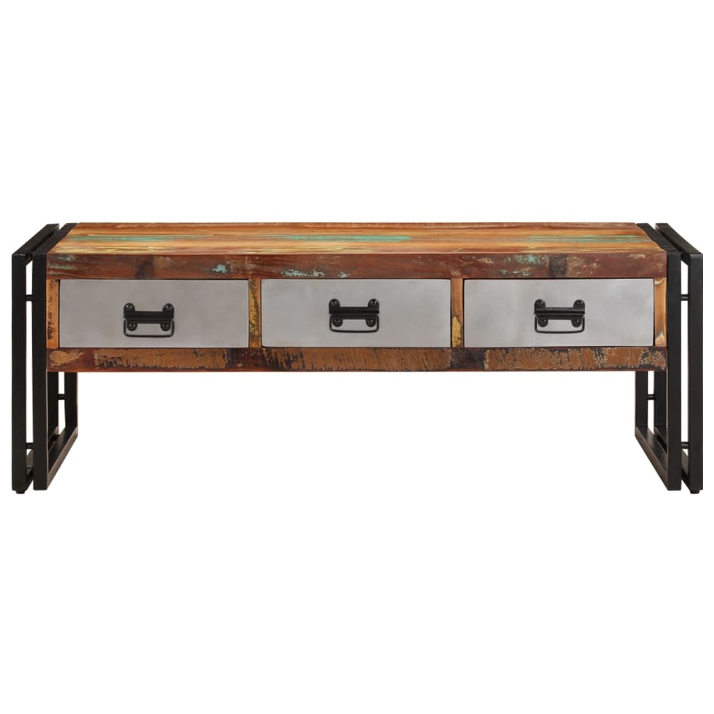 Mesa de centro 3 cajones madera maciza reciclada 100x50x35 cm