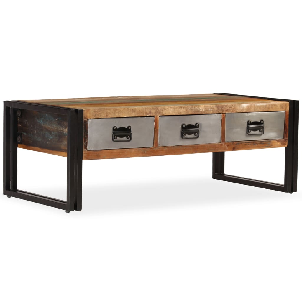 Mesa de centro 3 cajones madera maciza reciclada 100x50x35 cm