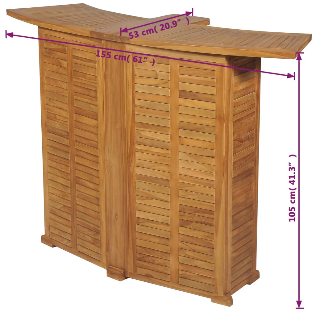 Mesa de bar plegable de madera teca maciza 155x53x105 cm