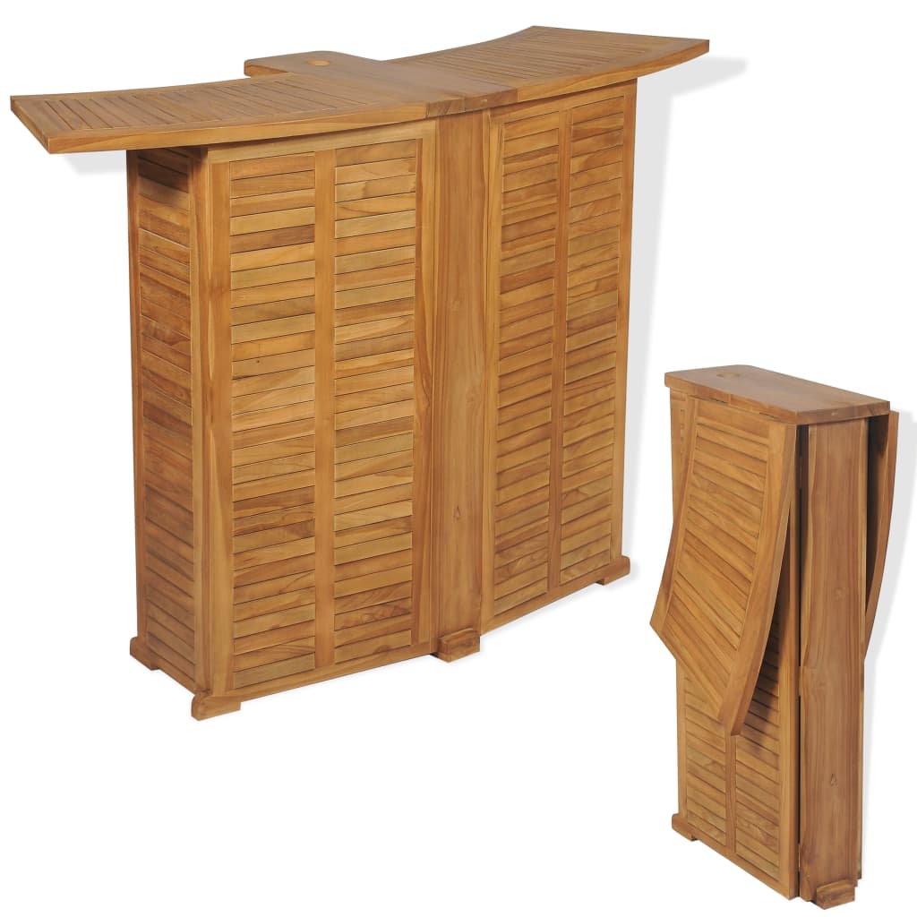 Set mesa y sillas plegables bistró de jardín 3 pzas teca maciza