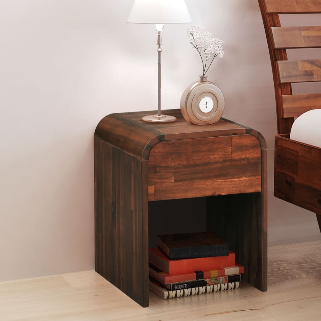 Mesita de noche de madera maciza acacia 41,5x42x52 cm