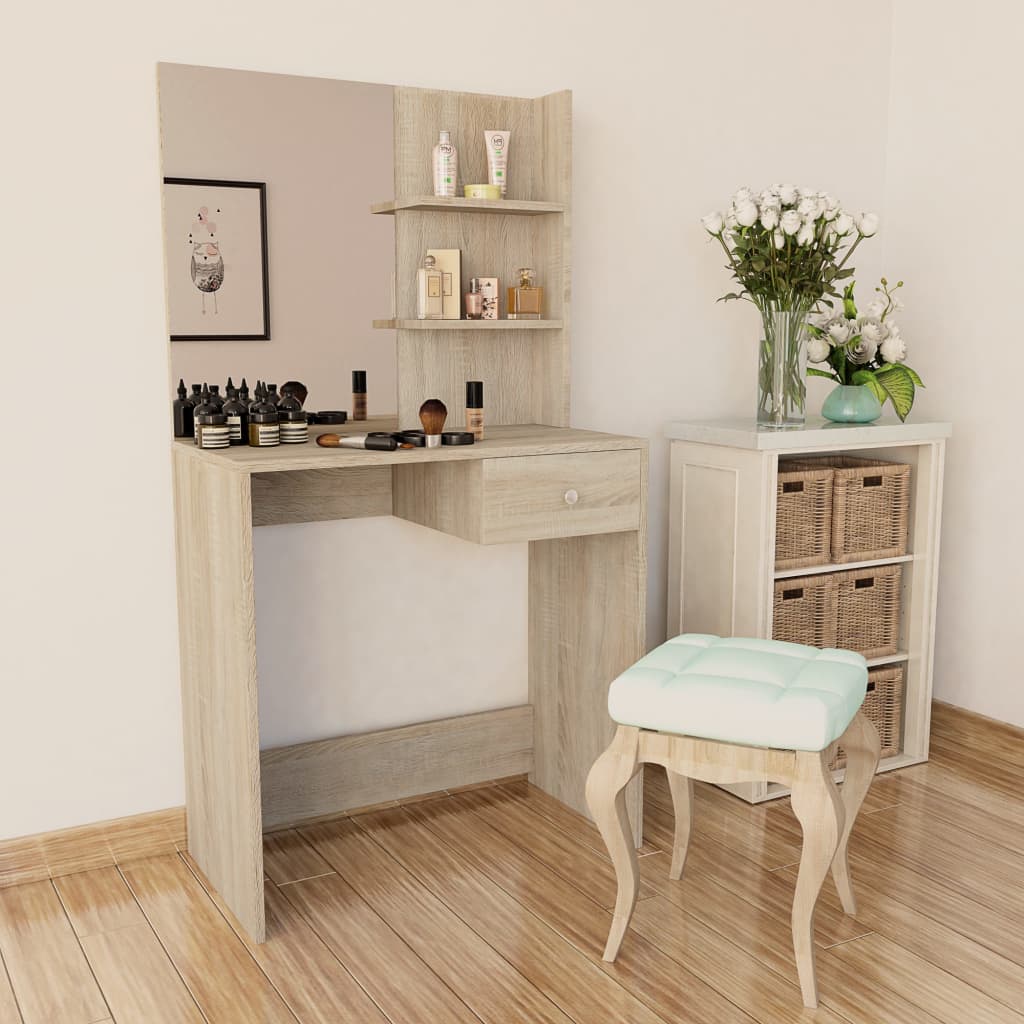 Dressing table with mirror and grey stool 104x45x131 cm