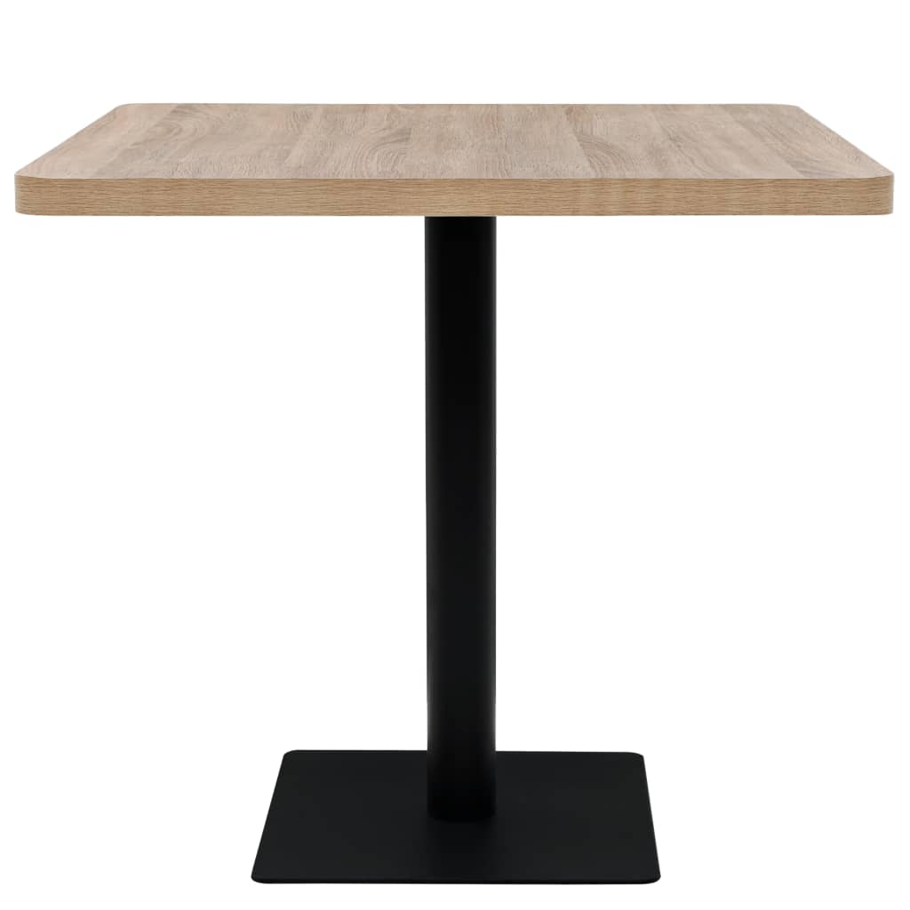 Mesa bar bistró MDF y acero cuadrada color roble 80x80x75 cm