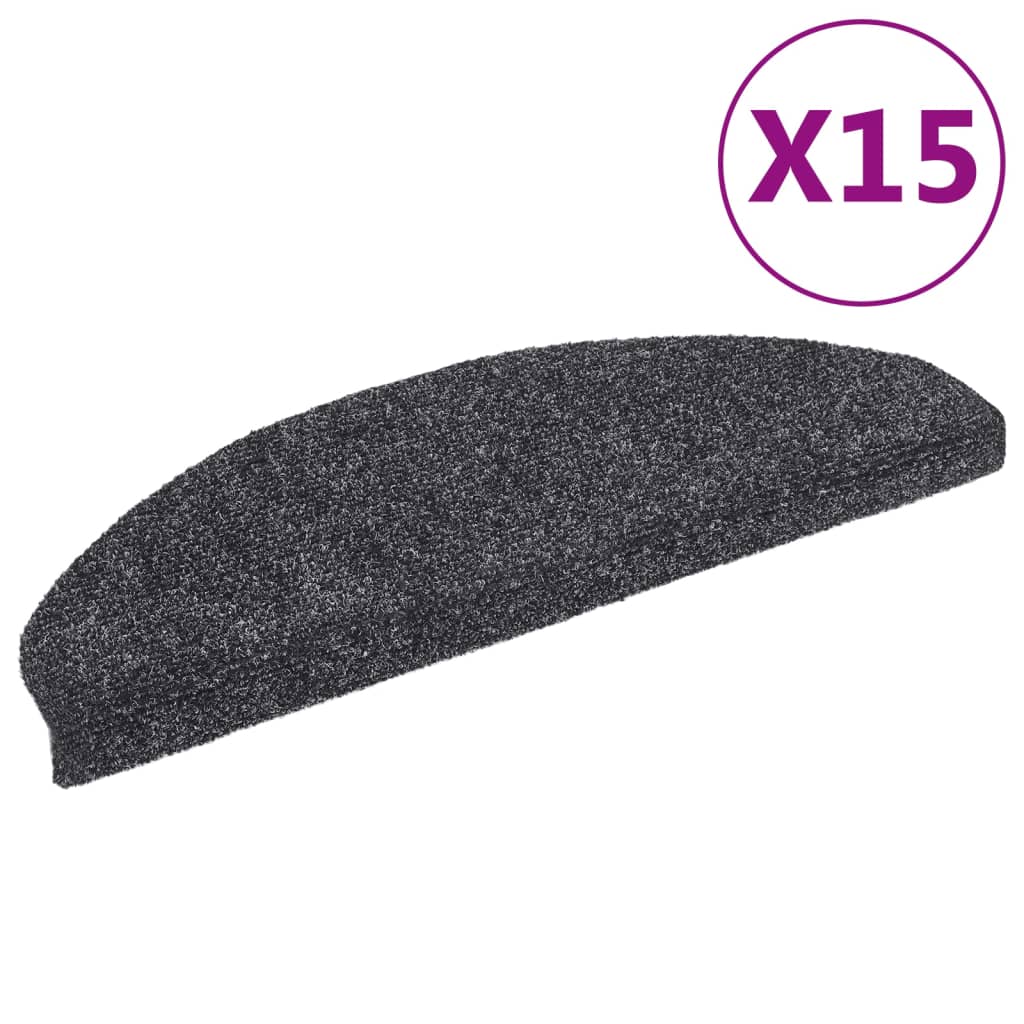 Felpudos autoadhesivos para escaleras, 15 unidades, 65 x 21 x 4 cm, gris oscuro, semicirculares, grandes