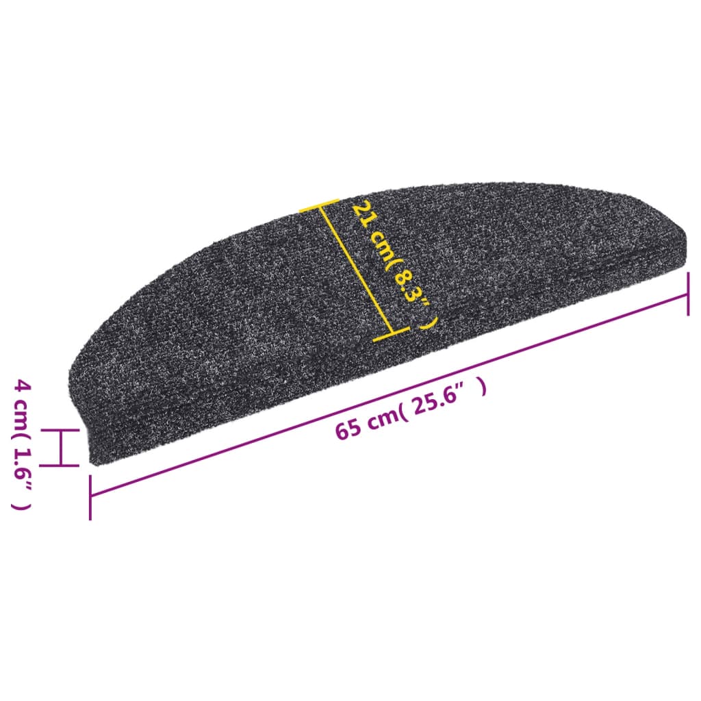Felpudos autoadhesivos para escaleras, 15 unidades, 65 x 21 x 4 cm, gris oscuro, semicirculares, grandes