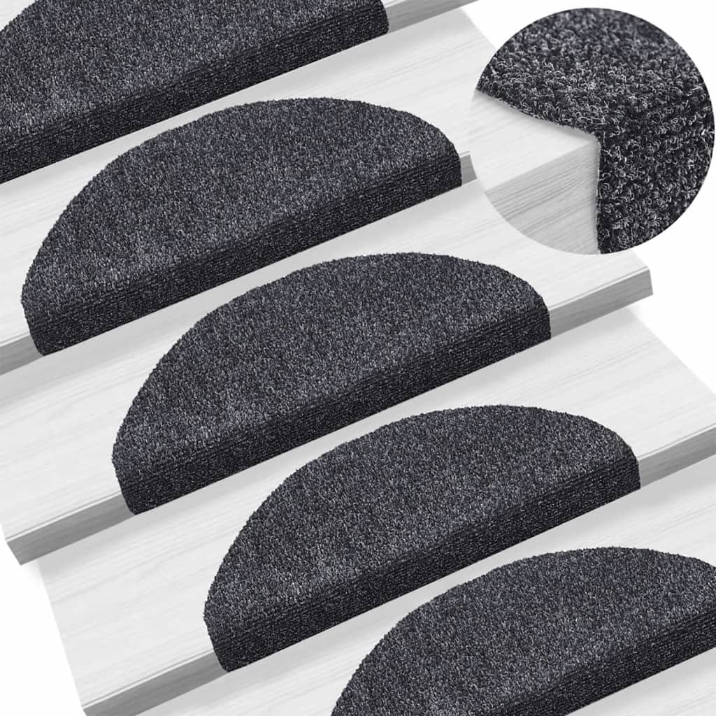 Felpudos autoadhesivos para escaleras, 15 unidades, 65 x 21 x 4 cm, gris oscuro, semicirculares, grandes