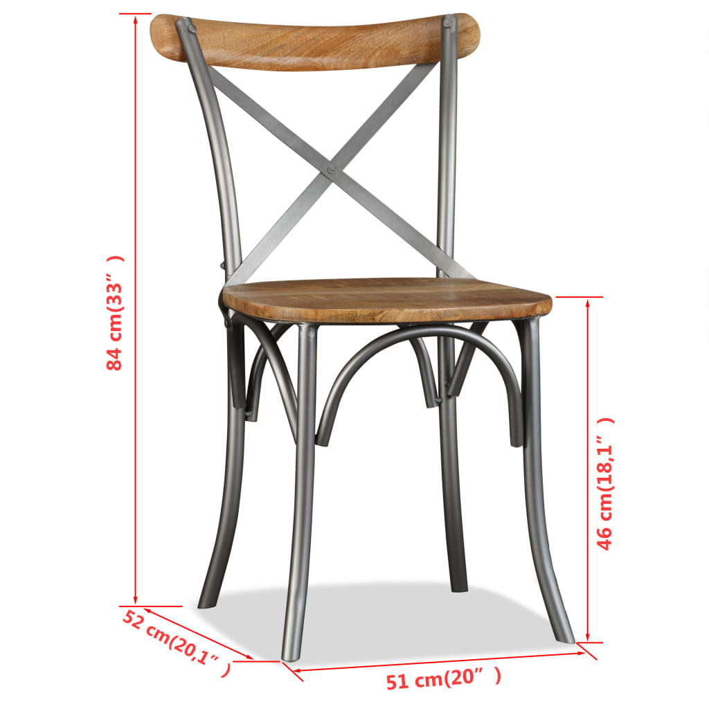Sillas de comedor 4 uds madera de mango respaldo acero cruzado