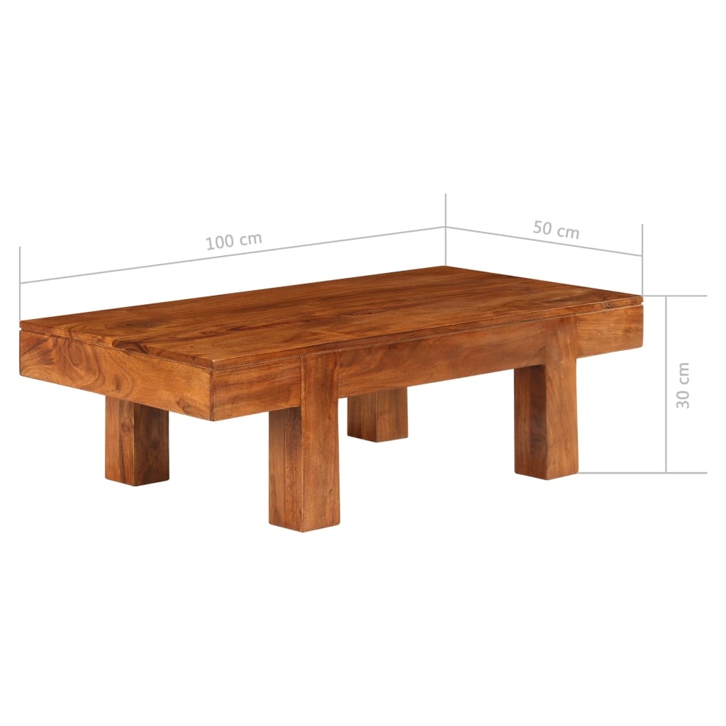 Mesa de centro madera maciza acacia acabado miel 100x50x30 cm