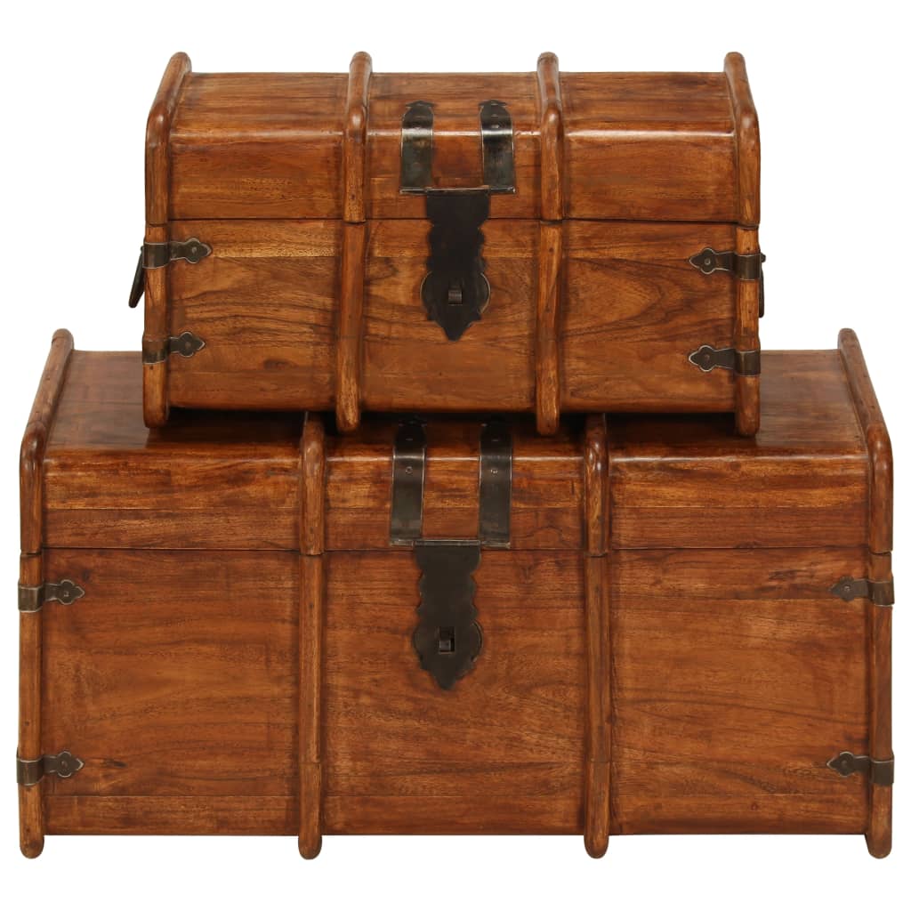Juego de cofres 2 piezas madera maciza de acacia acabado miel