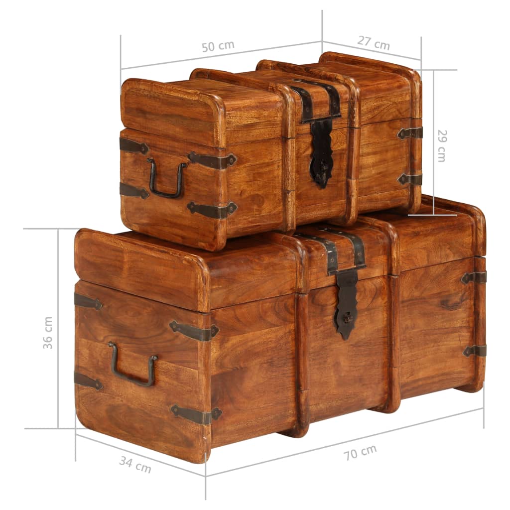 Juego de cofres 2 piezas madera maciza de acacia acabado miel