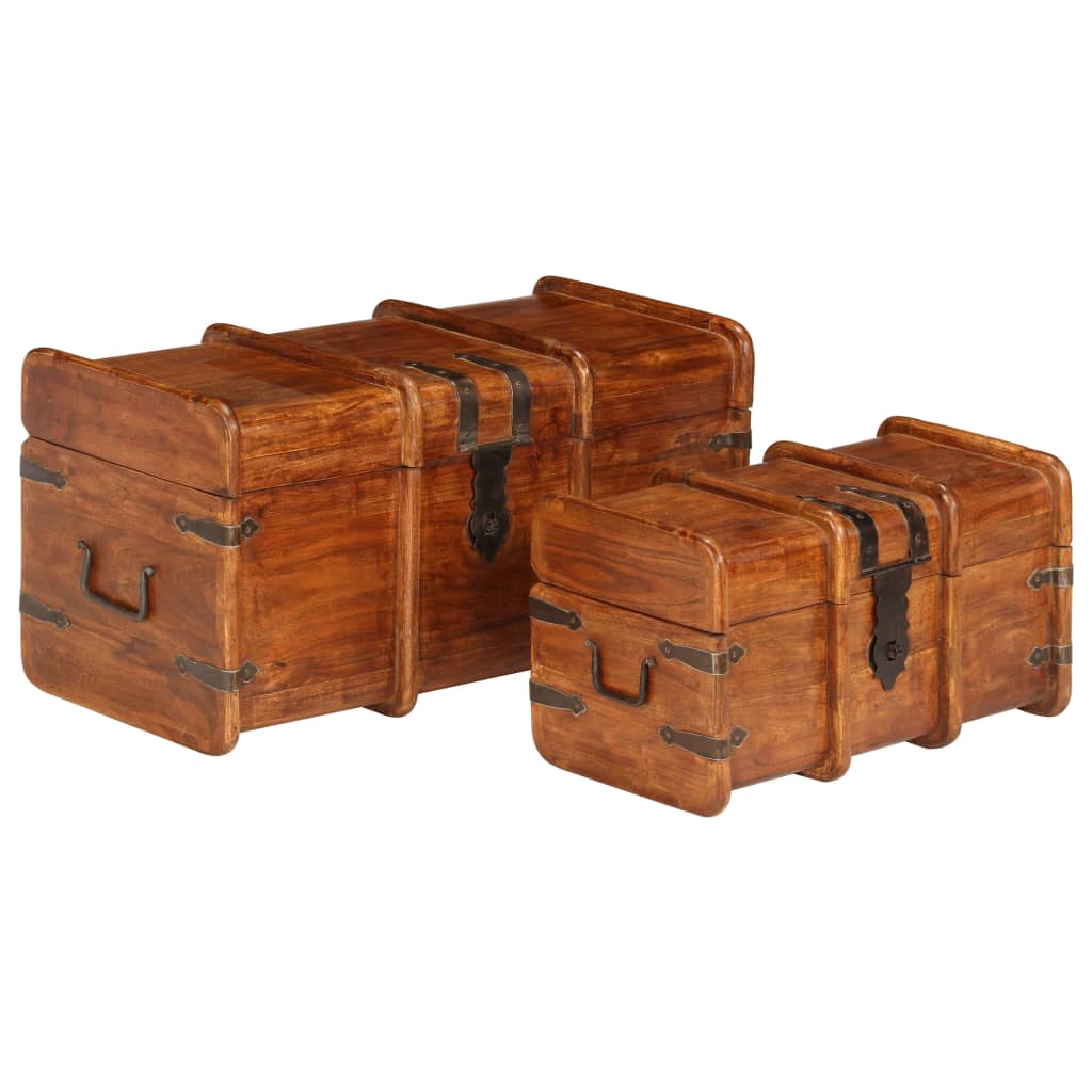 Juego de cofres 2 piezas madera maciza de acacia acabado miel