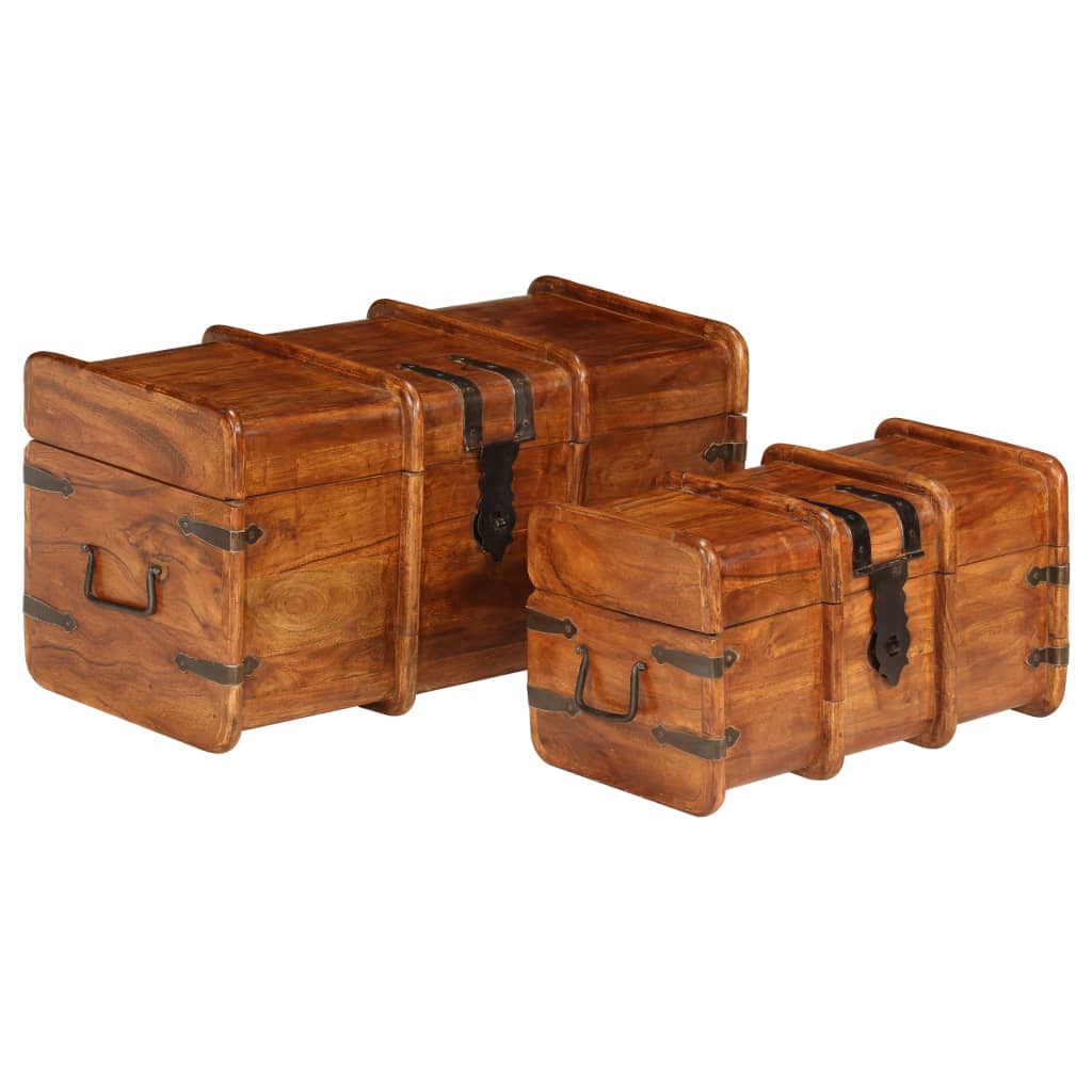 Juego de cofres 2 piezas madera maciza de acacia acabado miel