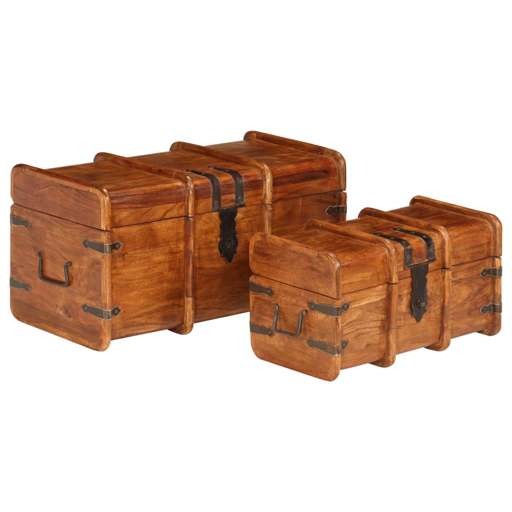 Juego de cofres 2 piezas madera maciza de acacia acabado miel