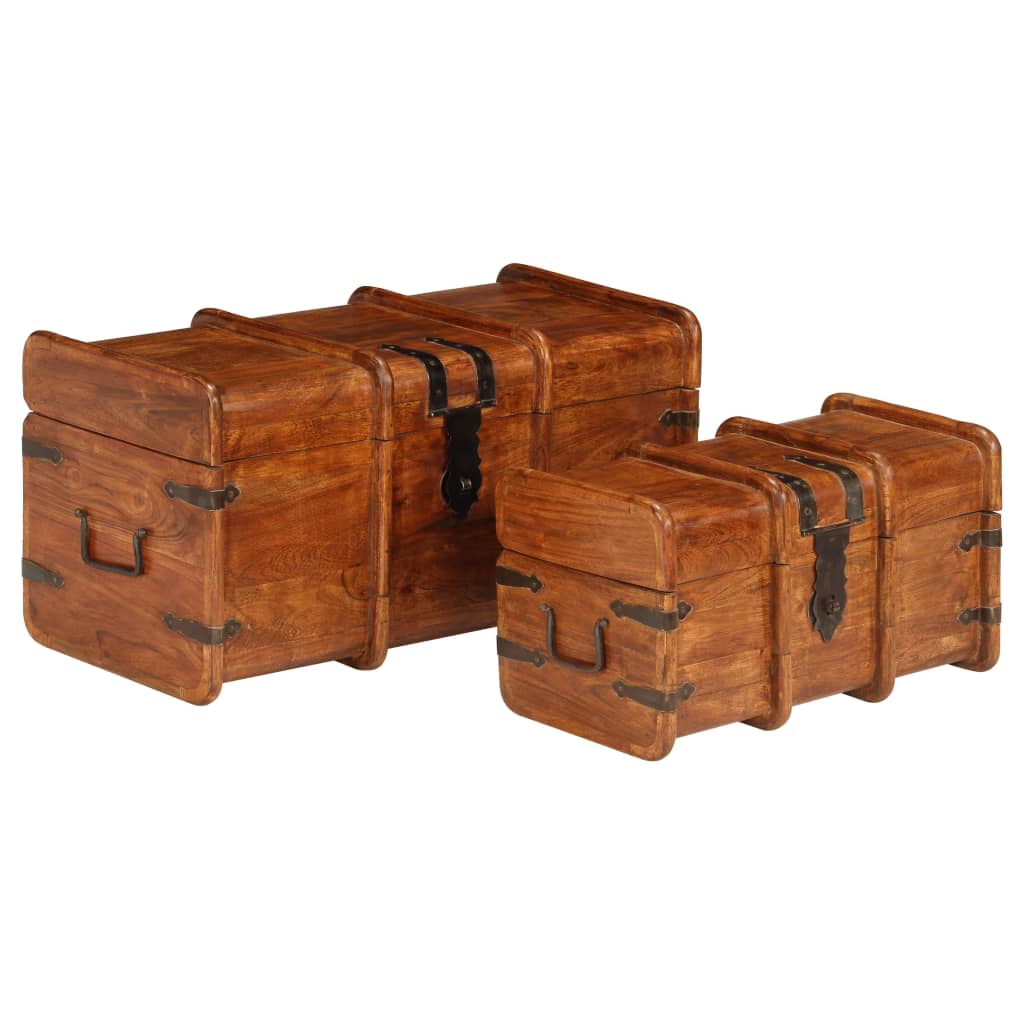 Juego de cofres 2 piezas madera maciza de acacia acabado miel