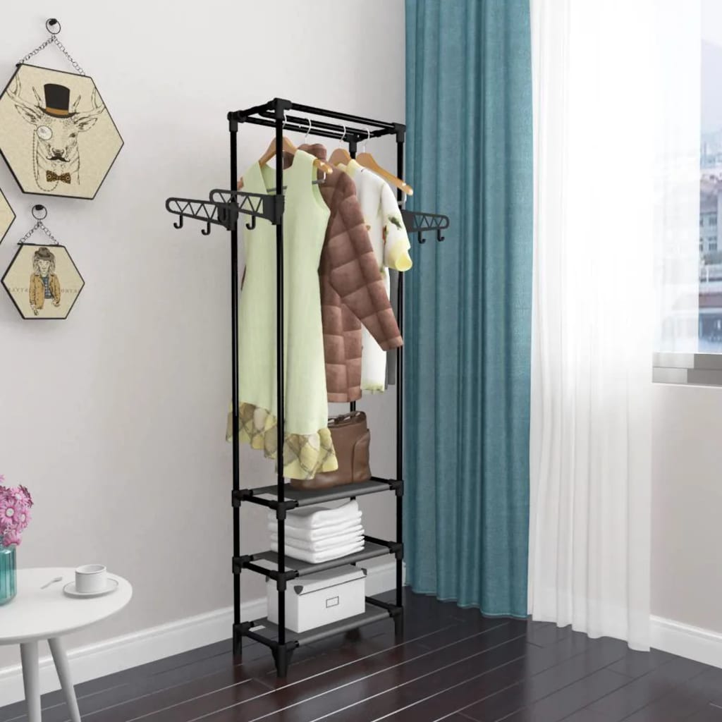 Perchero de ropa acero y textil no tejido 55x28,5x175 cm negro