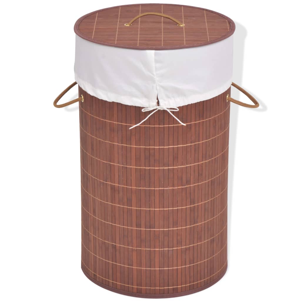 Cesto de roupa oval em bambu, castanho