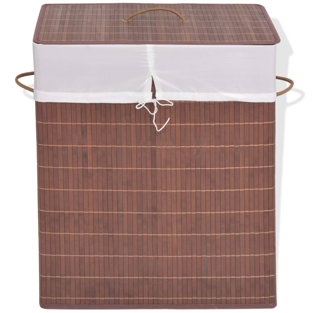 Cesto de roupa oval em bambu, castanho