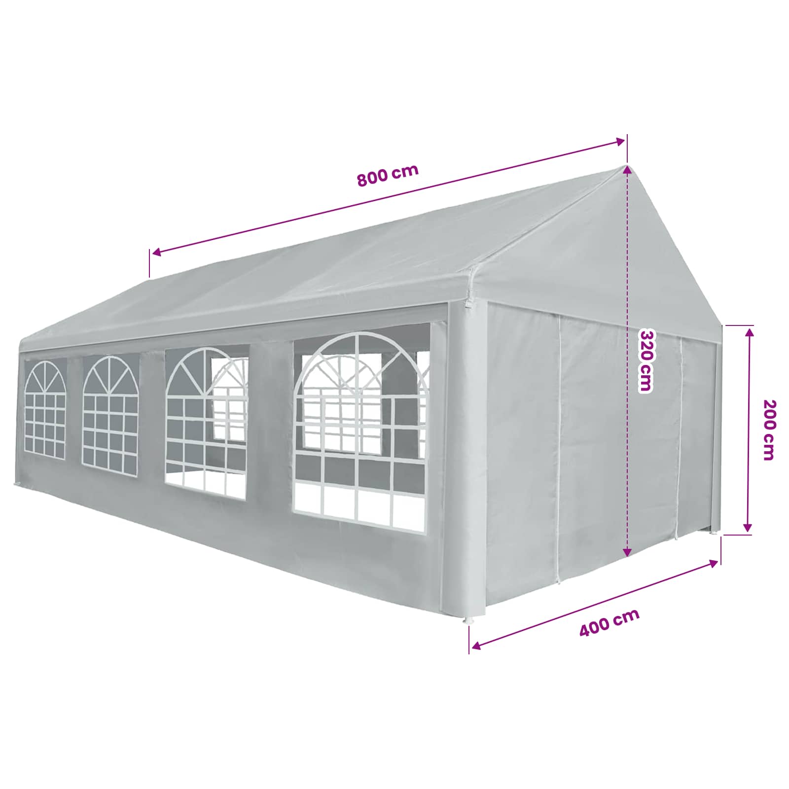 Tela de tienda sin estructura Gris 8 x 4 m PE