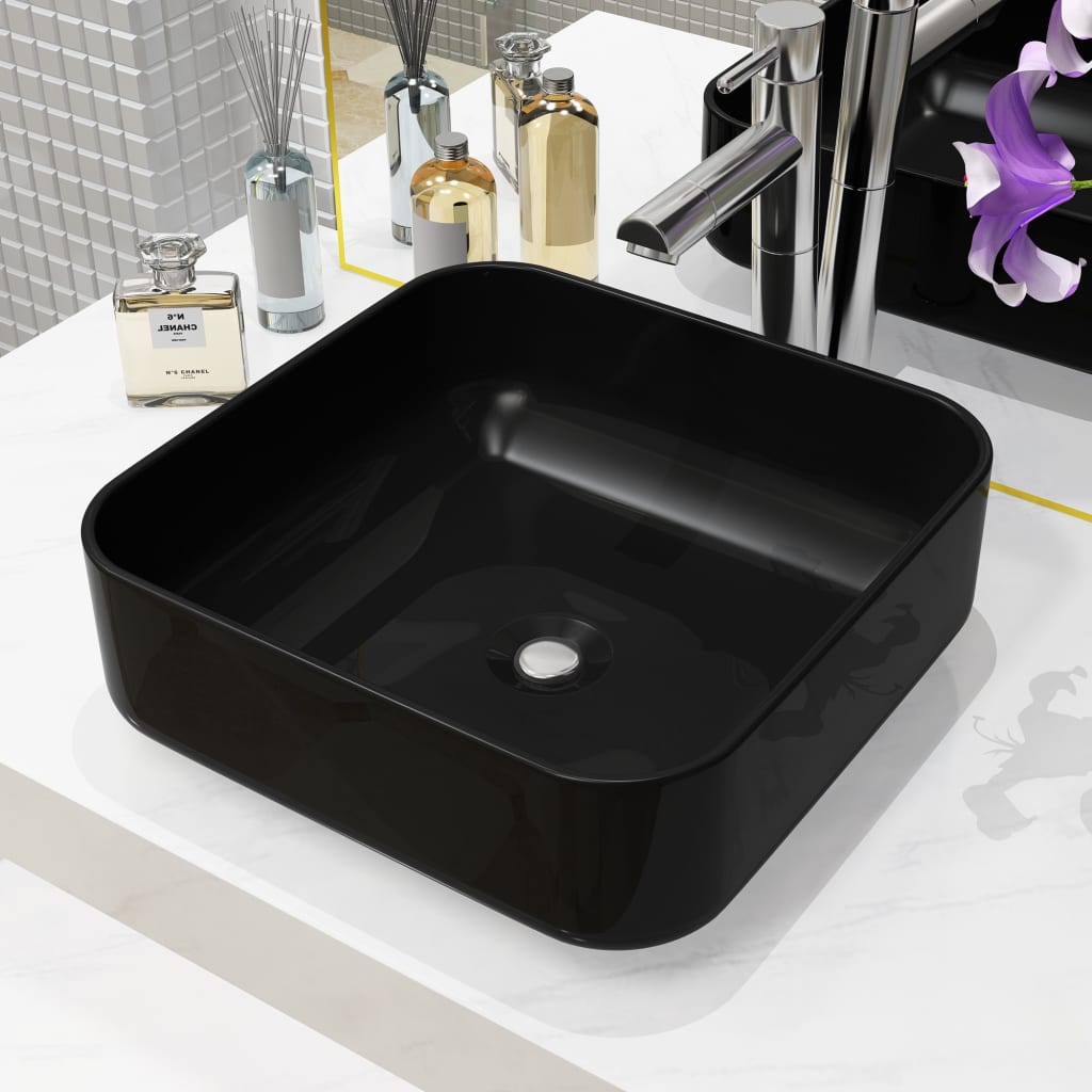 Lavabo con agujero grifo rectangular cerámica 46x25,5x12 negro