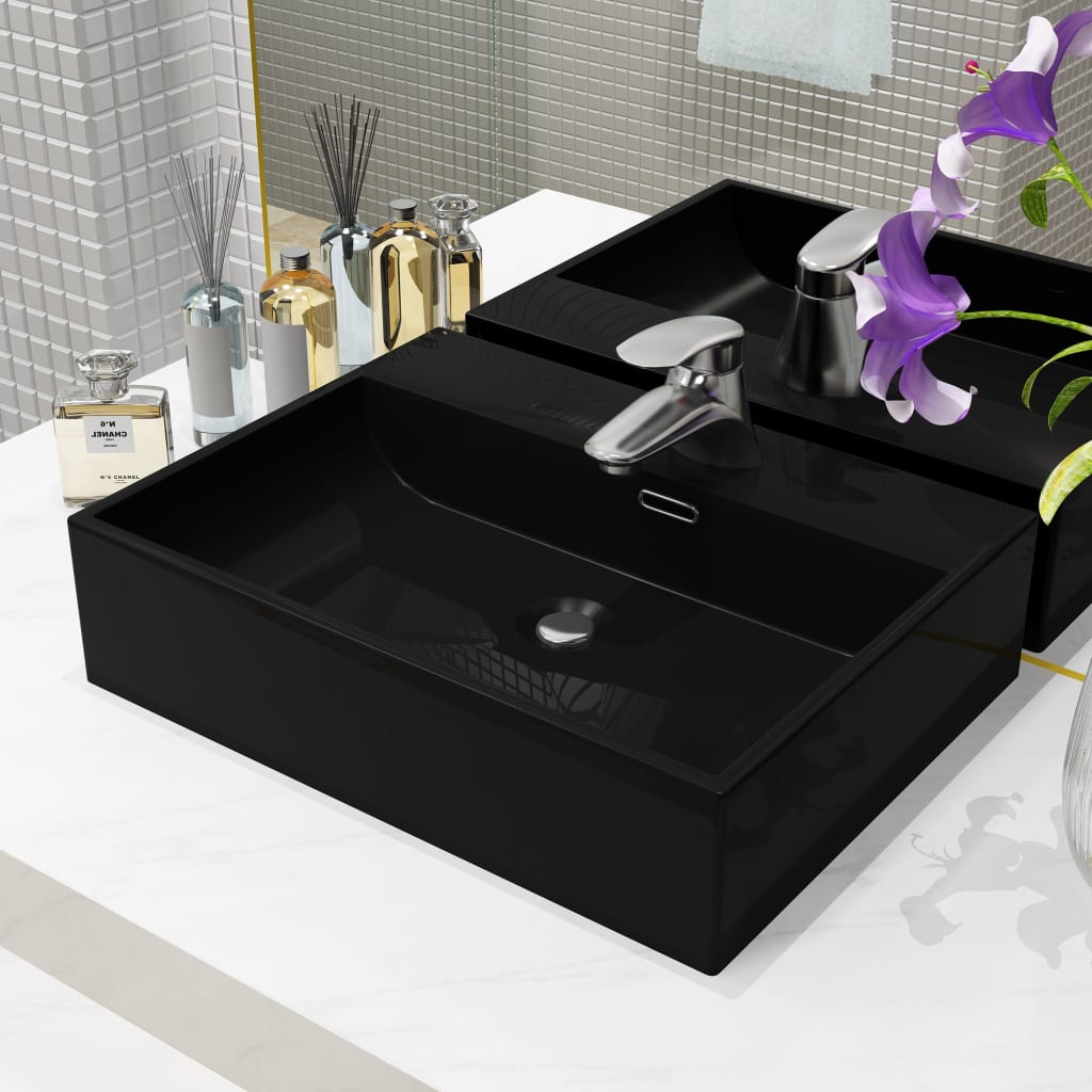 Lavabo con agujero grifo rectangular cerámica 46x25,5x12 negro