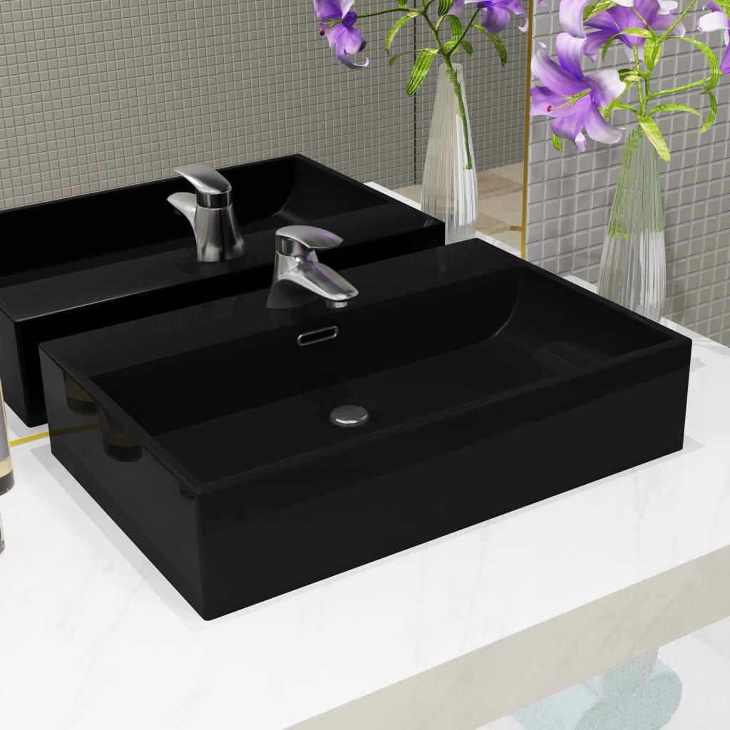 Lavabo con agujero grifo rectangular cerámica 46x25,5x12 negro