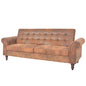 2-seater convertible sofa brown faux suede armrests