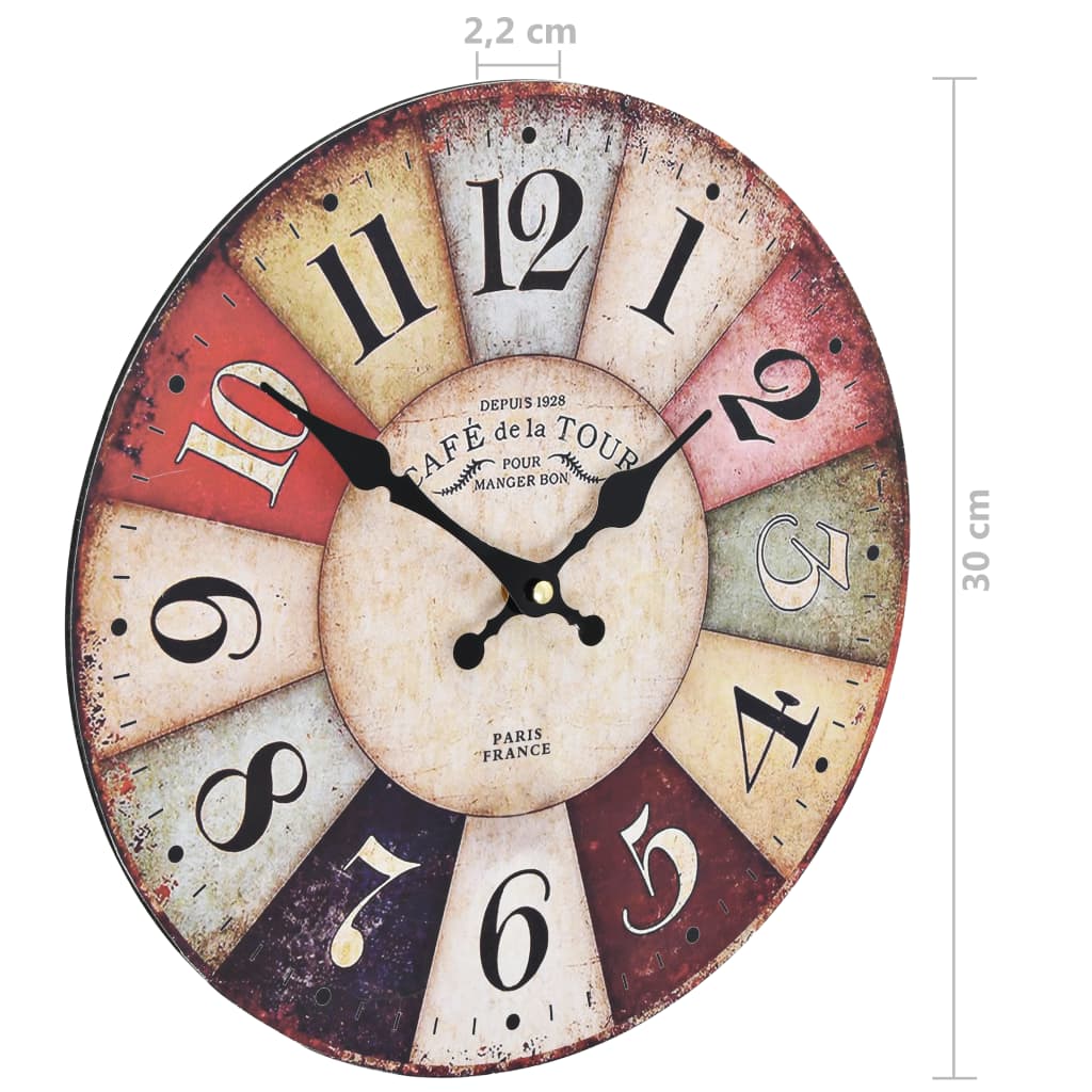 Reloj de pared vintage colorido 30 cm