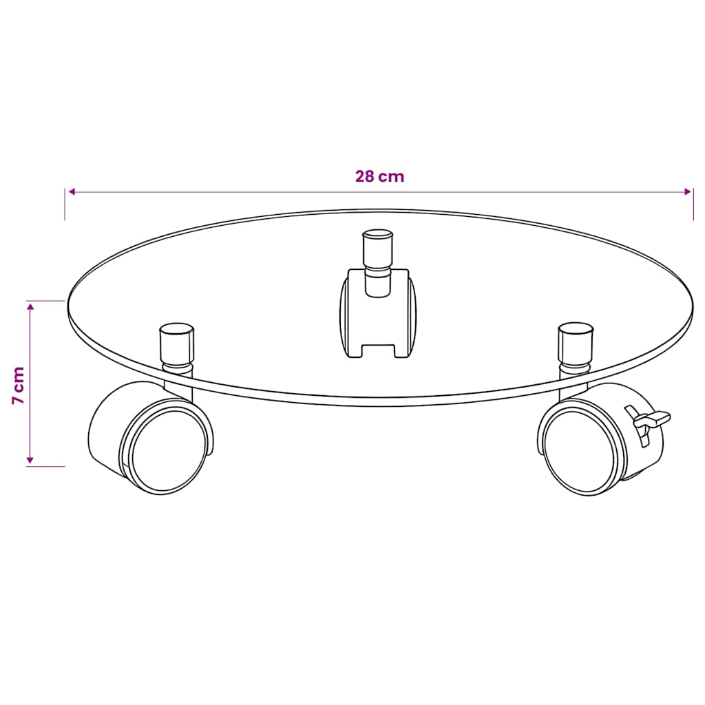 Soporte ruedas para macetas redondo vidrio templado 28cm 2 uds