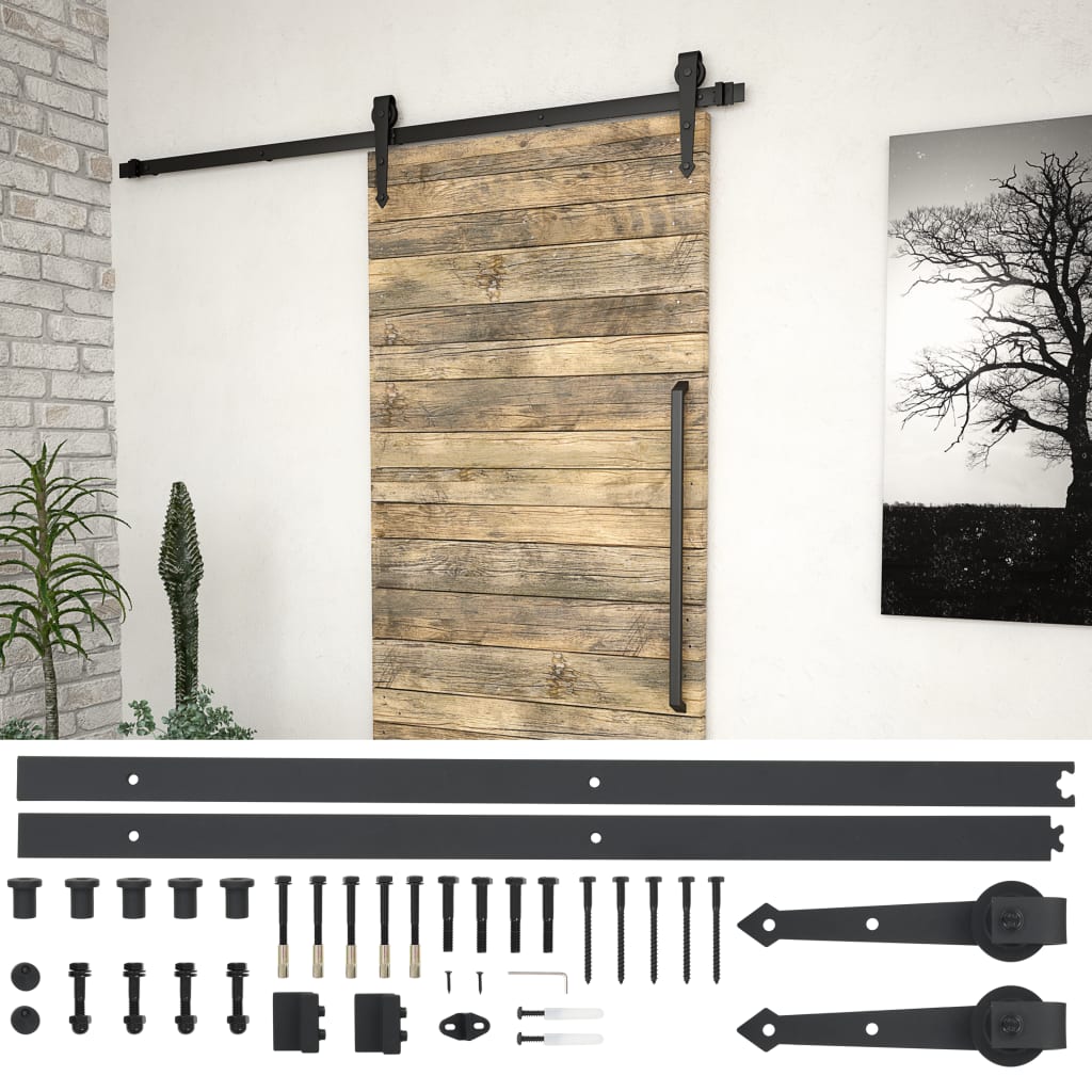Sliding Door Hardware Kit Black Steel 183 cm
