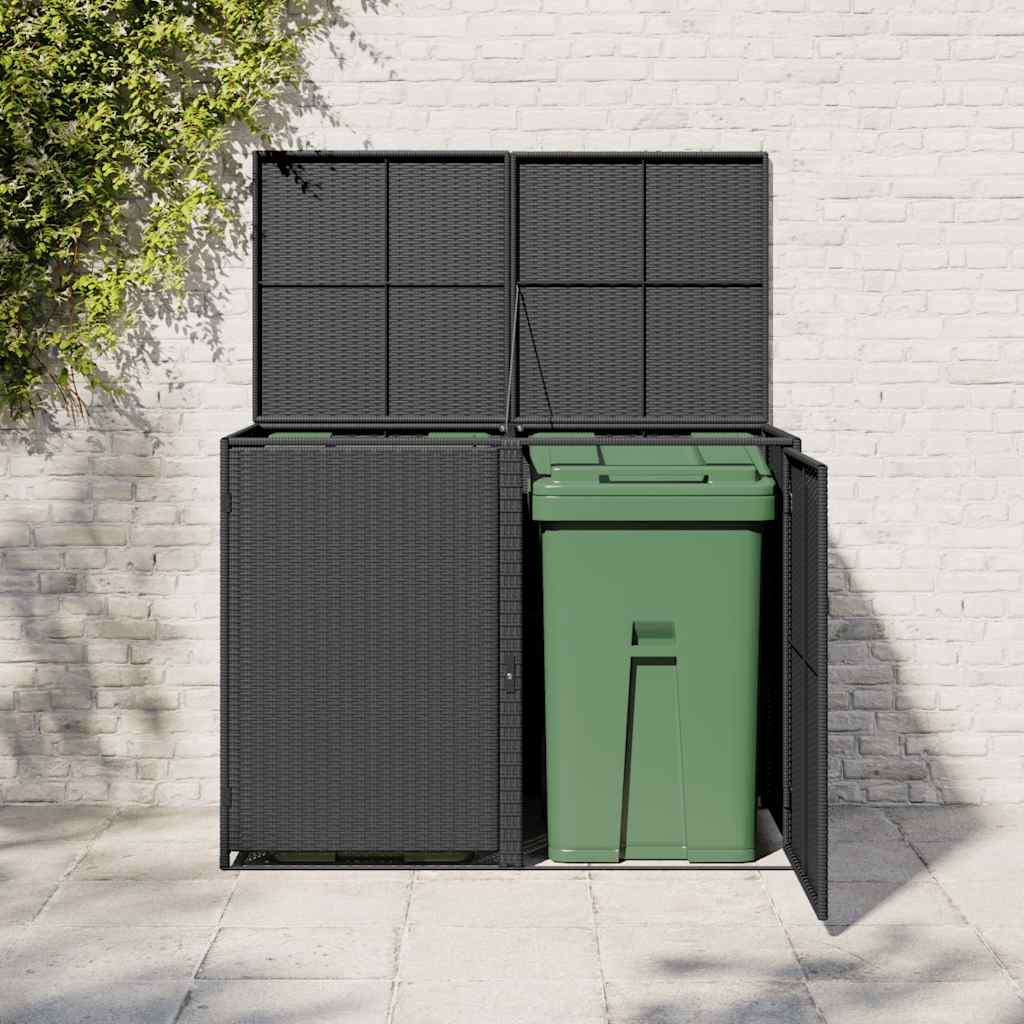 Cobertizo doble contenedor basura ratán negro 148x80x111cm